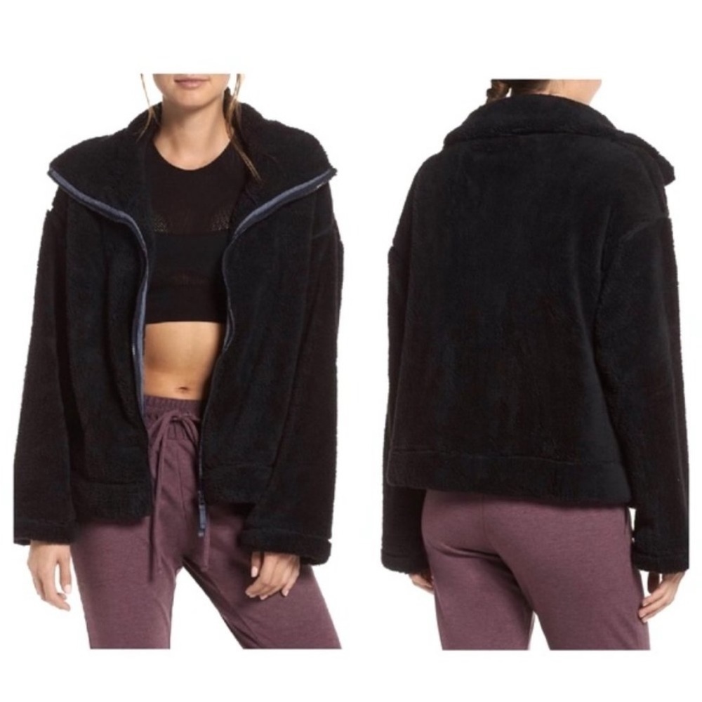 Free‎ People Dazed Hi Neck Zip Sherpa Jacket Black Large - Picture 16 of 16